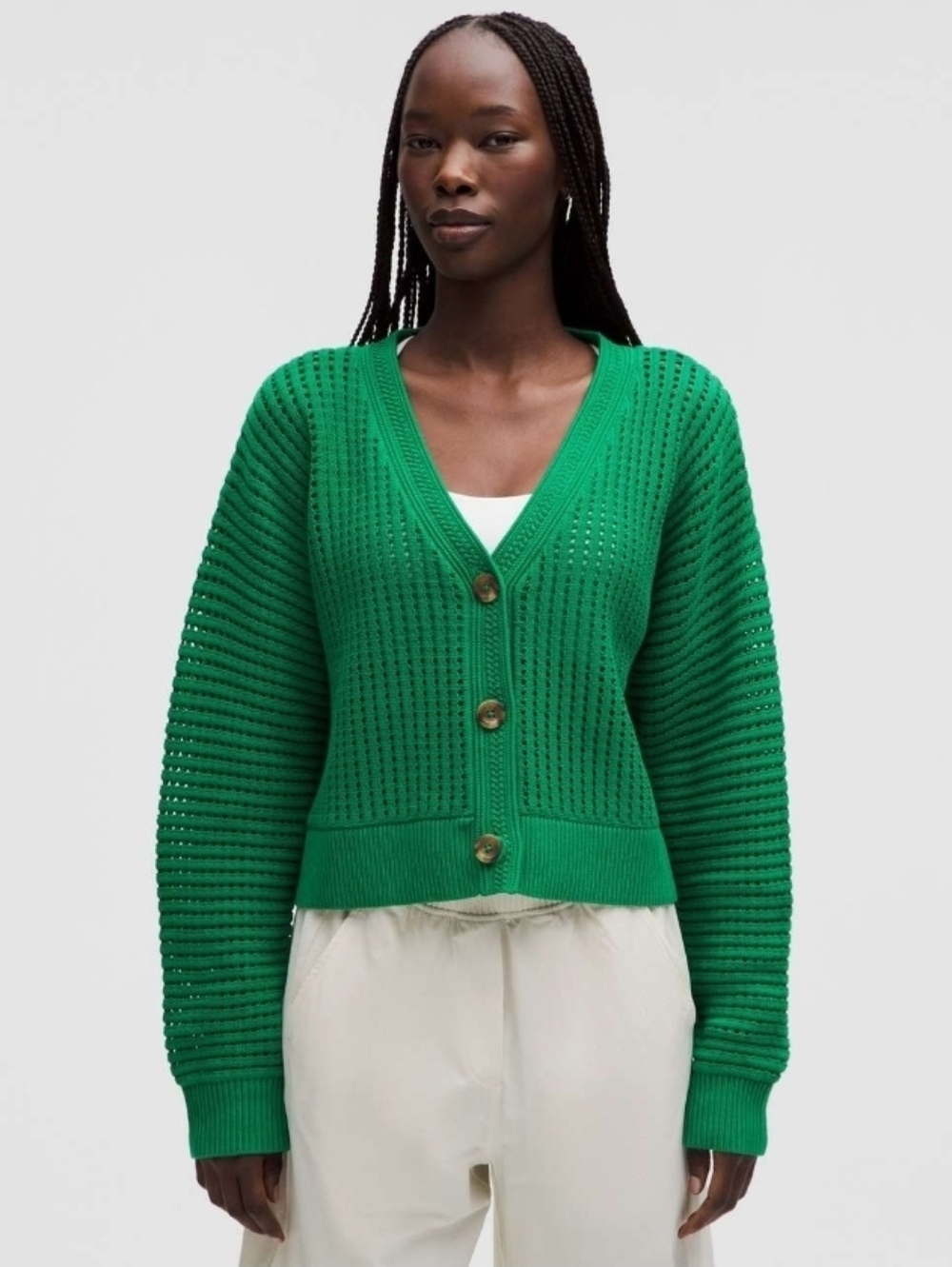NWT Lululemon Cotton Crochet Mesh Relaxed-Fit Cardigan - XL - Raceway Green